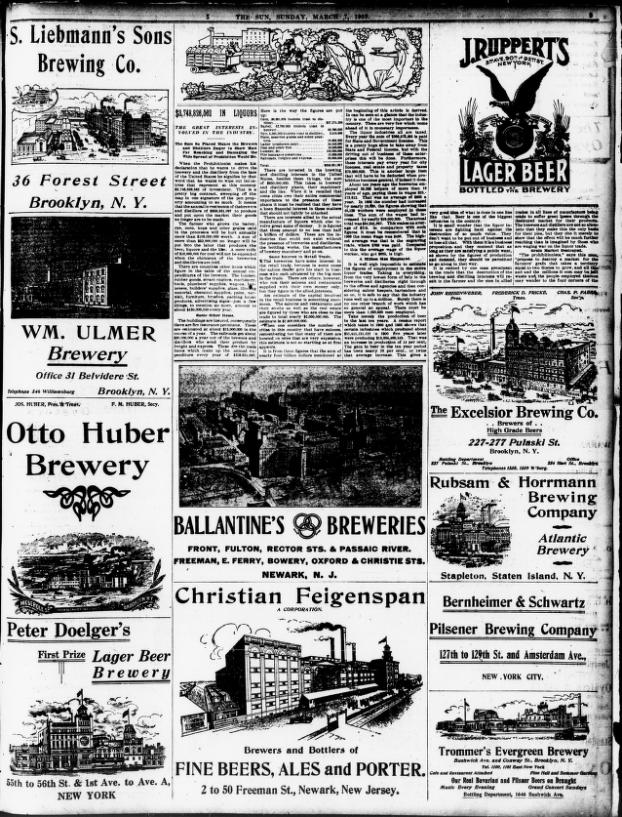1909 New York Sun brewery ads