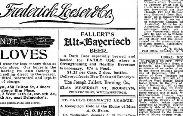 Joseph Fallerts Daily Eagle Ad 1897