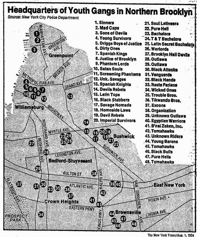 1974 Map of North Brooklyn Gangs